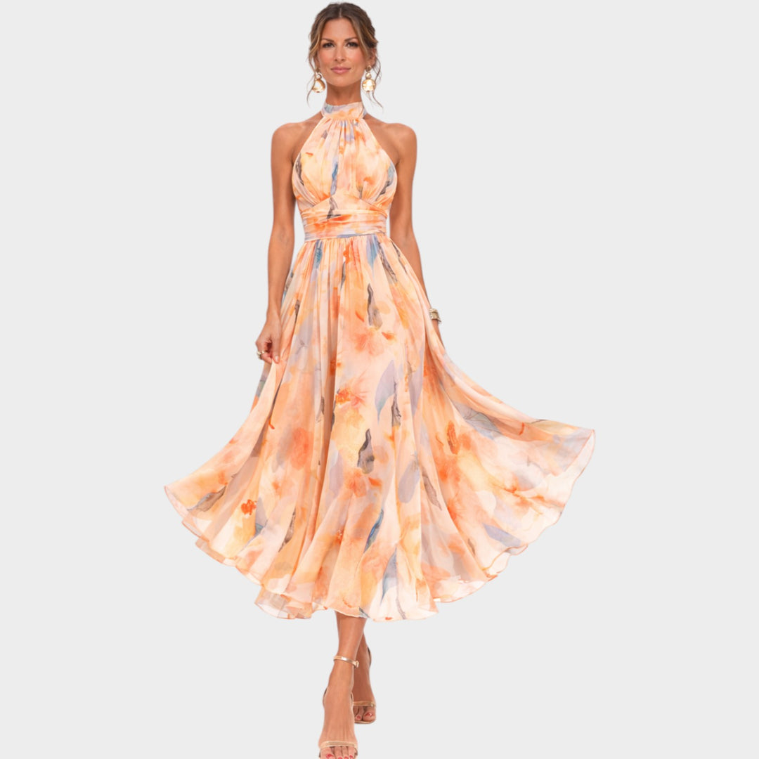 Halter Neck Floral Midi Dress