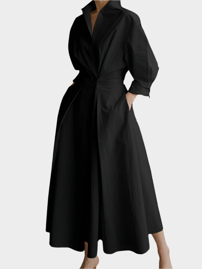 Elegant A-Line Dress with Polo Collar