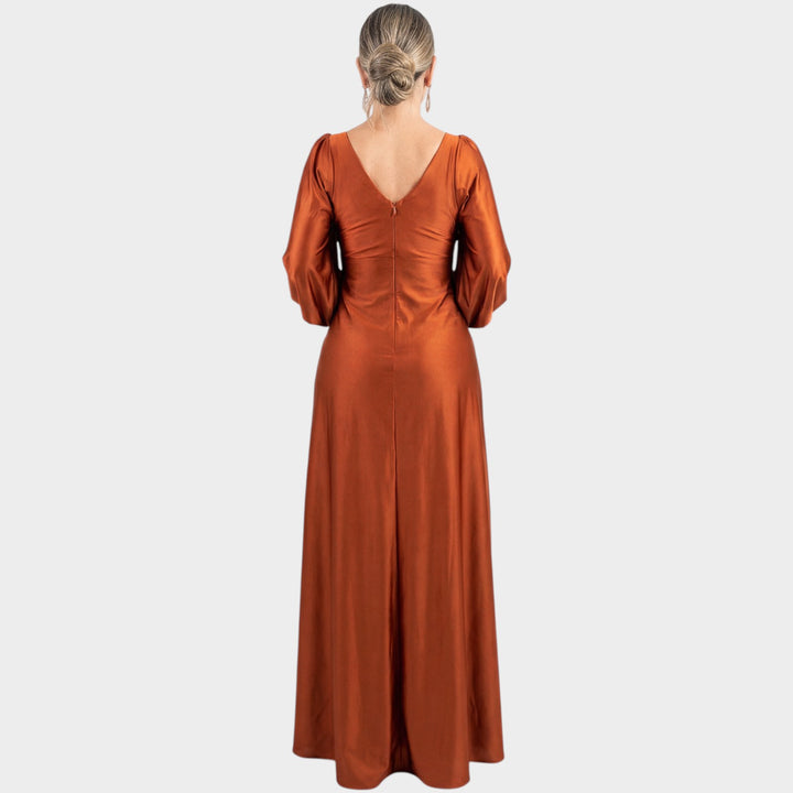 Long Sleeve Satin Evening Dress
