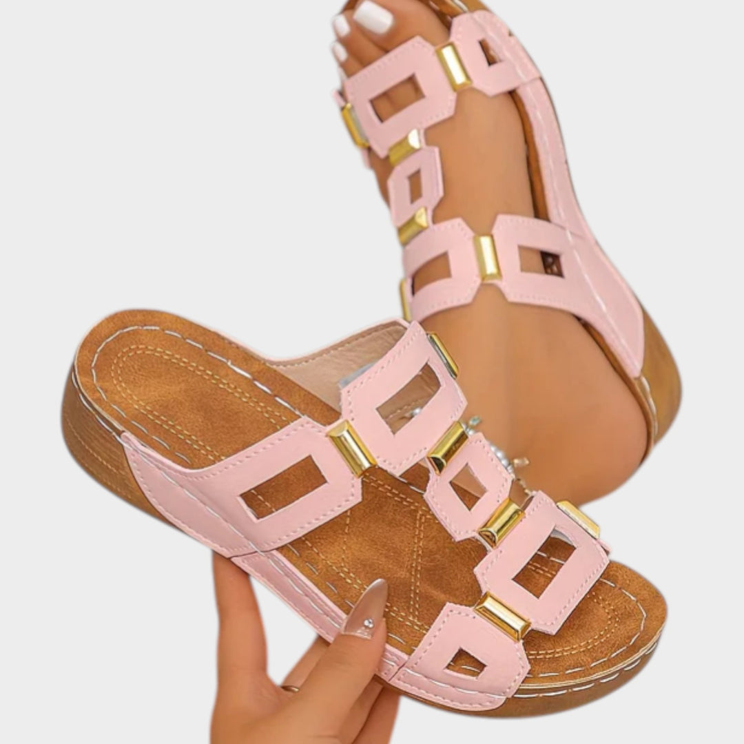 Geometric Cutout Slip-On Sandals
