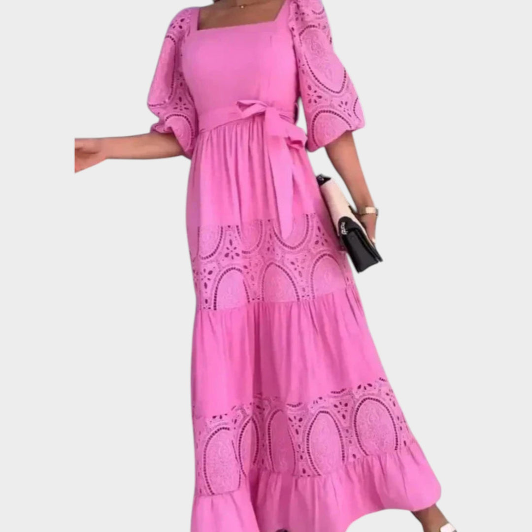 Square Neck Lace Panel Maxi Dress