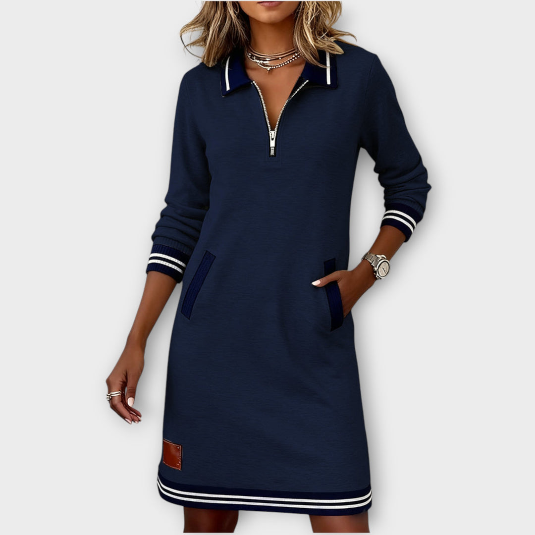 Zip-Collar Sporty Midi Dress