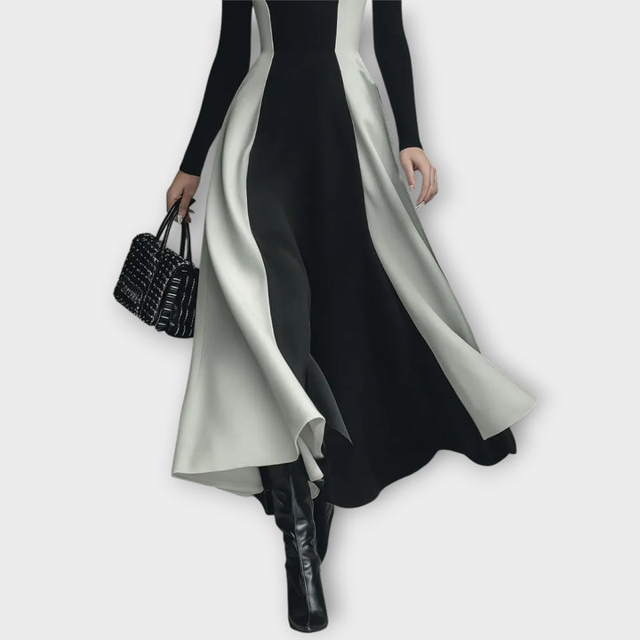 Elegant Two-Tone Turtleneck Maxi Dress