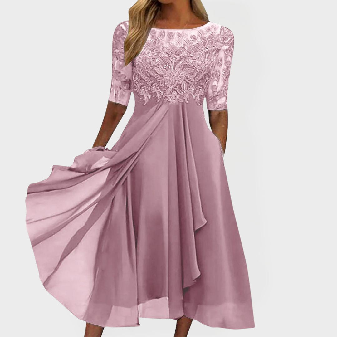 Embroidered Dress with Lace and Romantic Feel