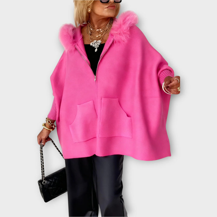 Luxury Faux-Fur Hooded Cape Jacket