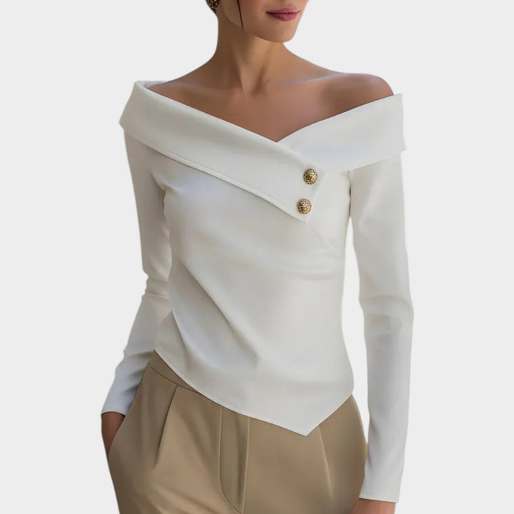 Asymmetric Off-Shoulder Button Detail Top