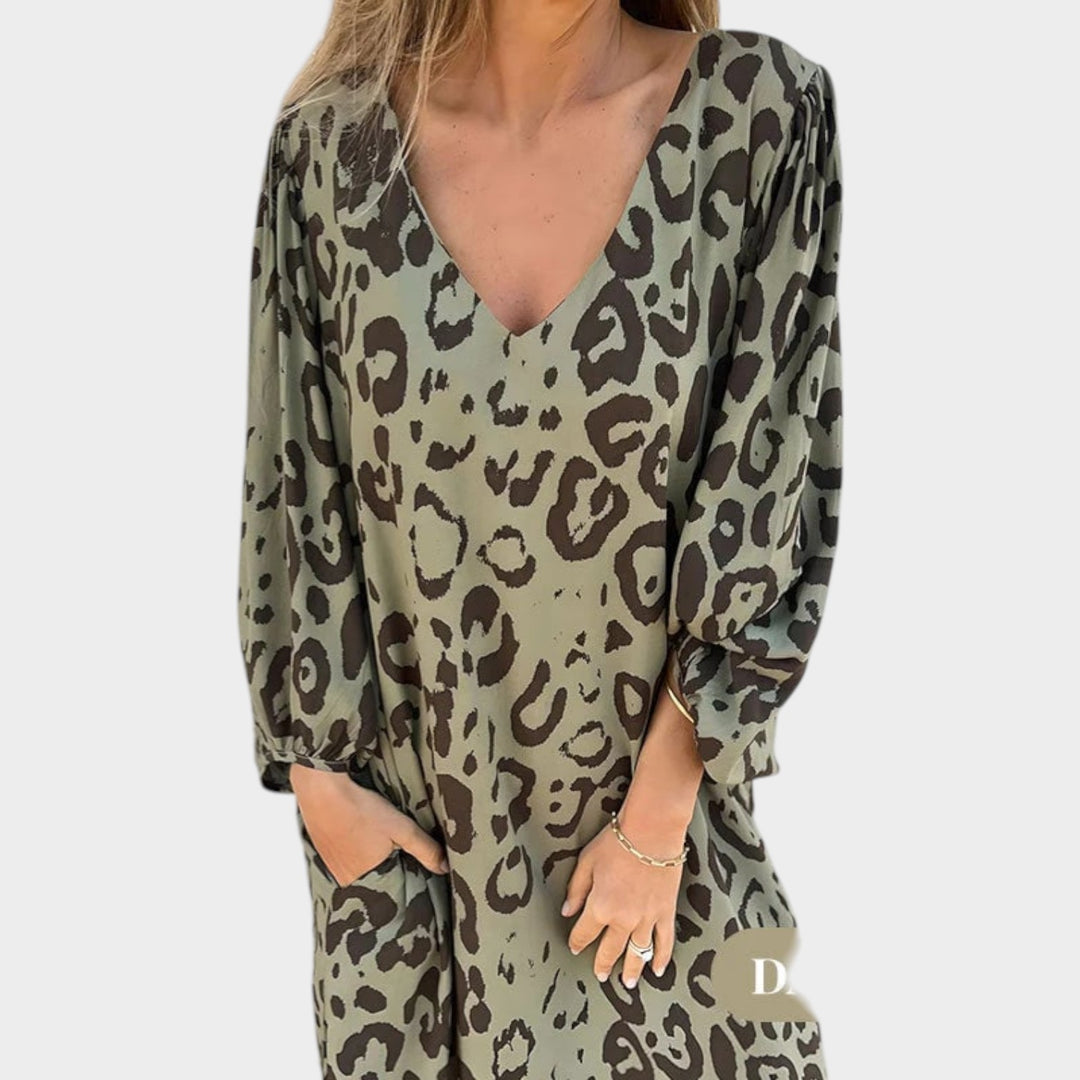Animal Print V-Neck Maxi Dress