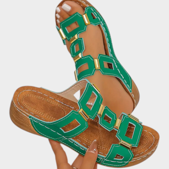 Geometric Cutout Slip-On Sandals
