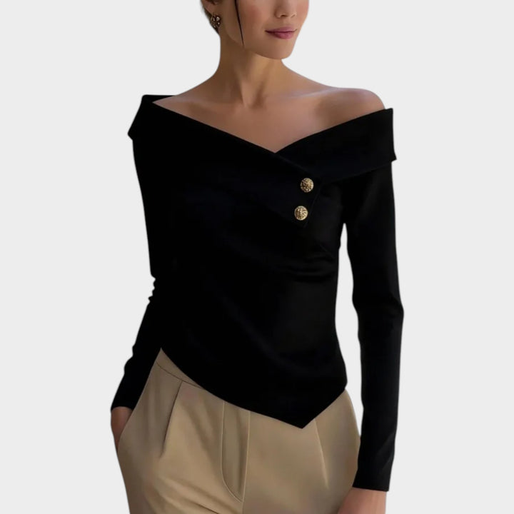 Asymmetric Off-Shoulder Button Detail Top