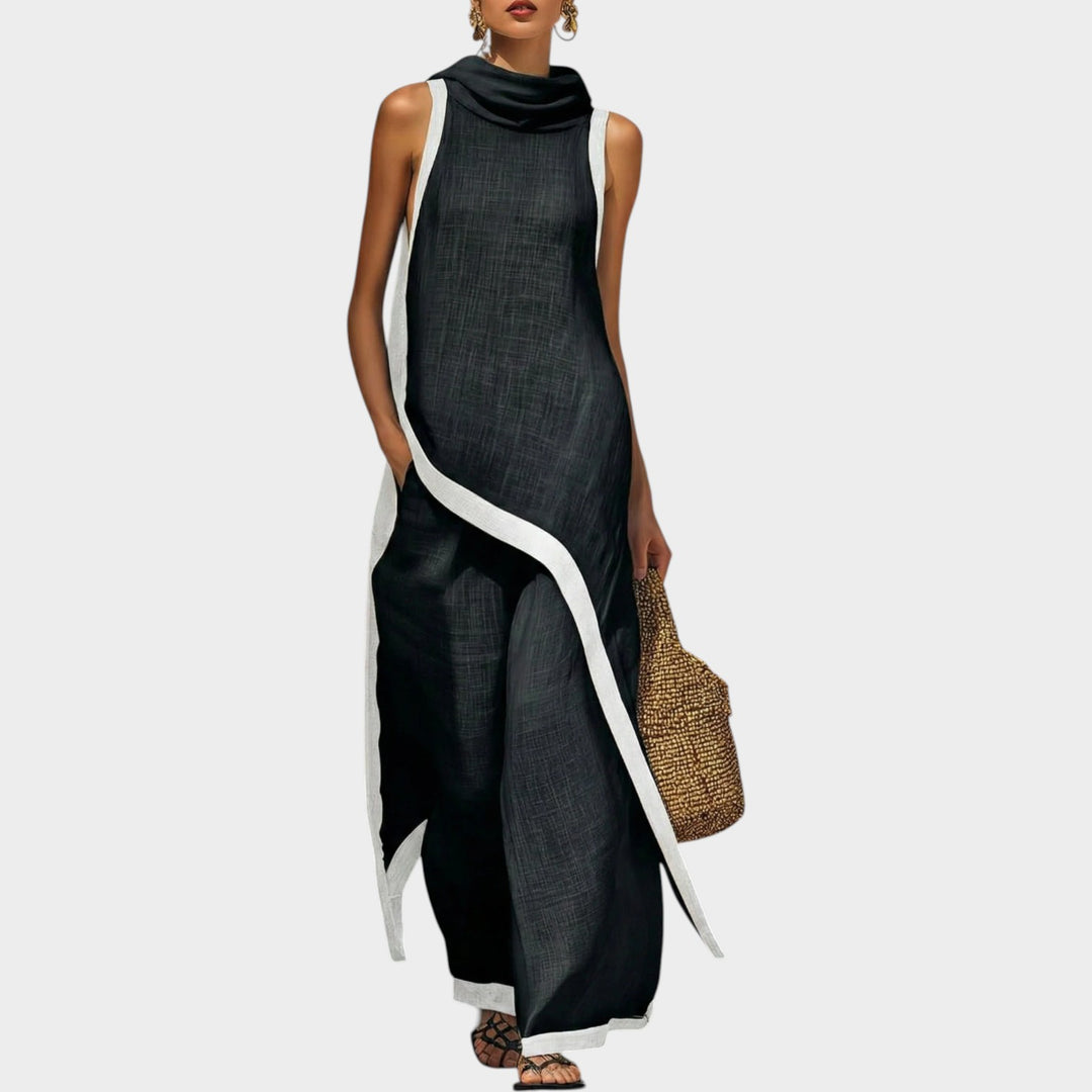 Asymmetric Contrast Trim Two-Piece Set