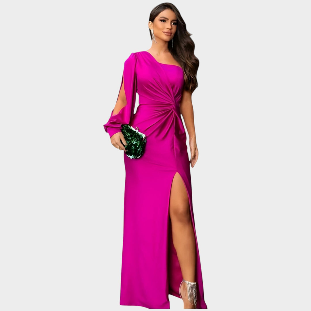 One-Shoulder Satin Evening Gown