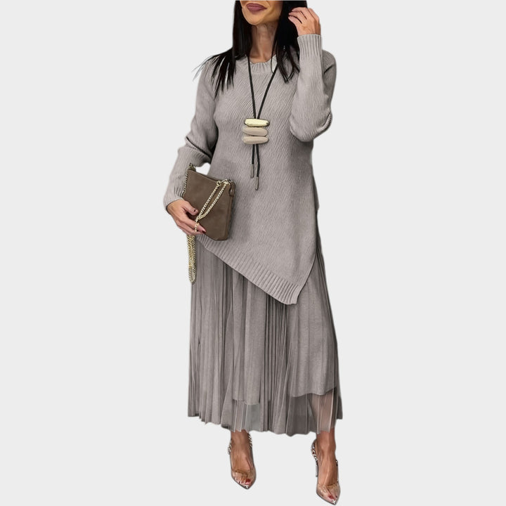 Asymmetric Knit & Pleated Midi Set
