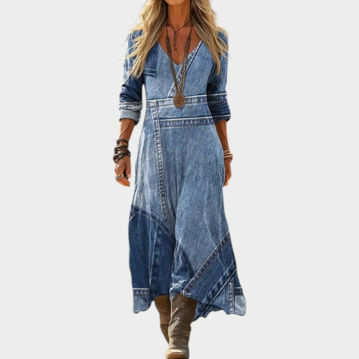 Denim Patchwork Boho Maxi Dress