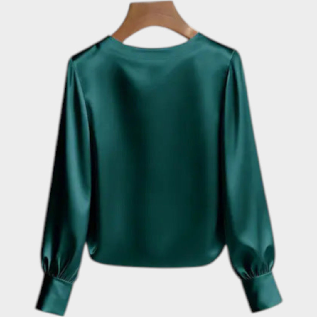 Satin Pearl-Trim Blouse