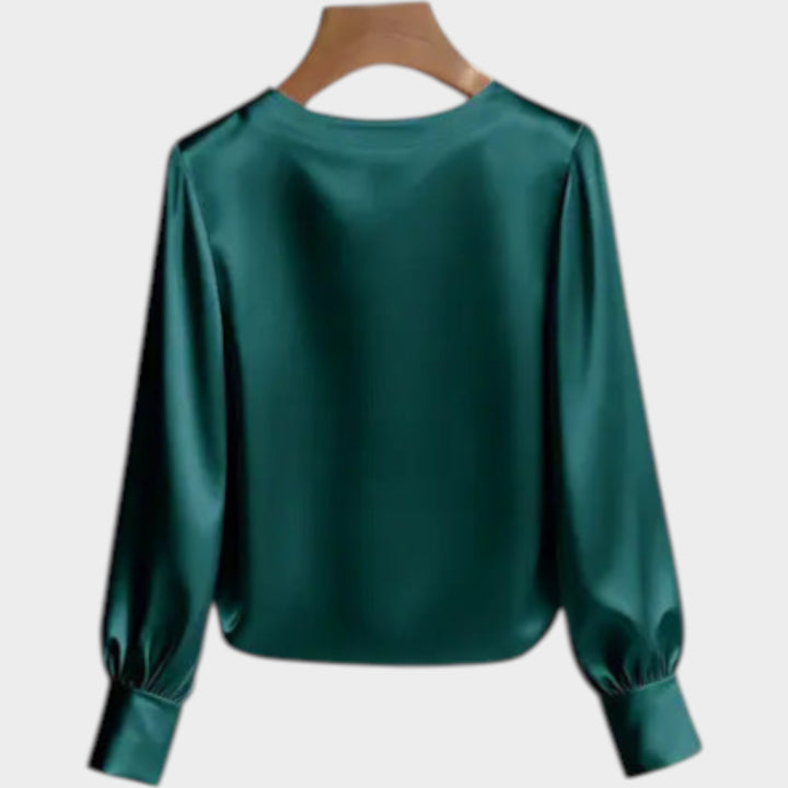 Satin Pearl-Trim Blouse