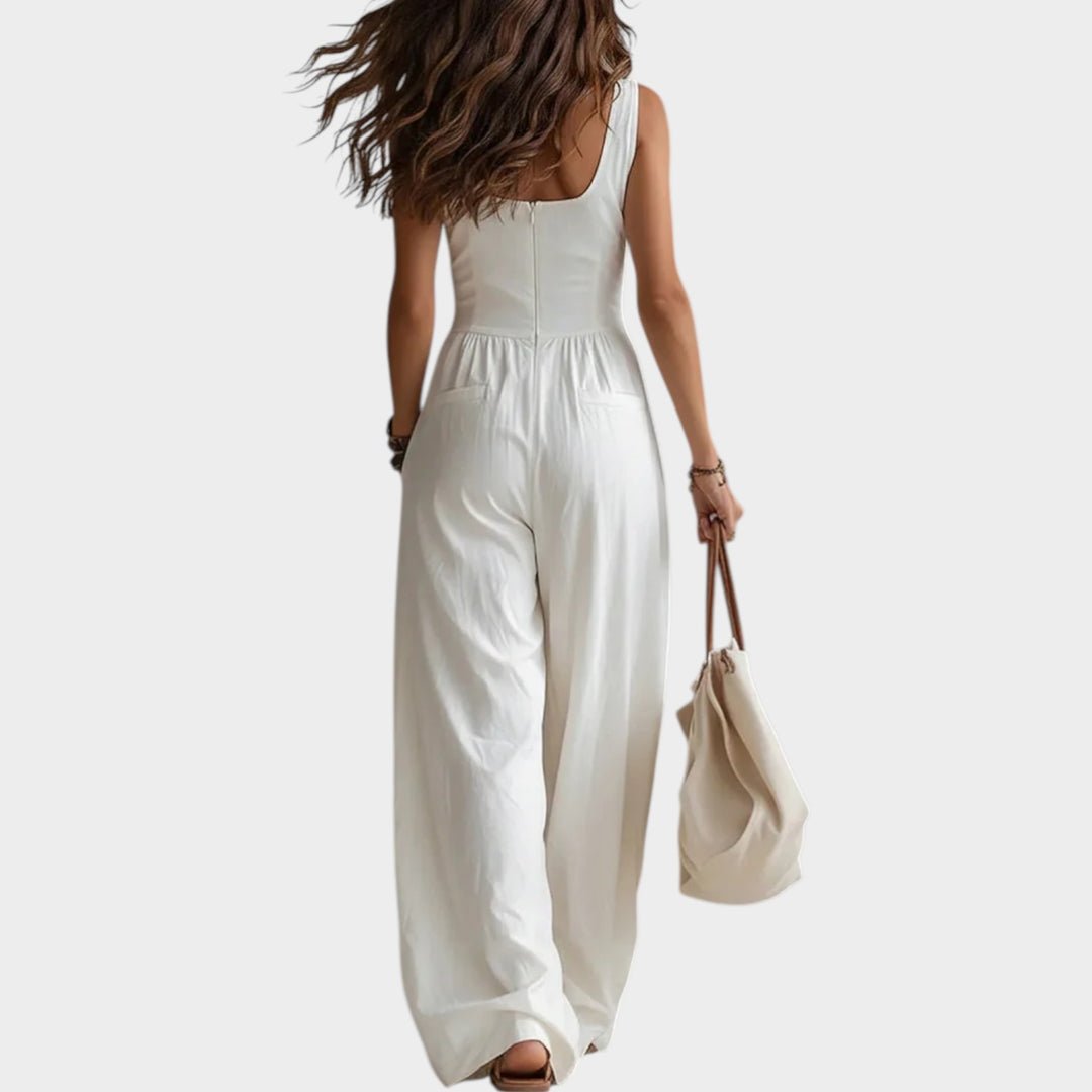 Button-Front Wide-Leg Jumpsuit
