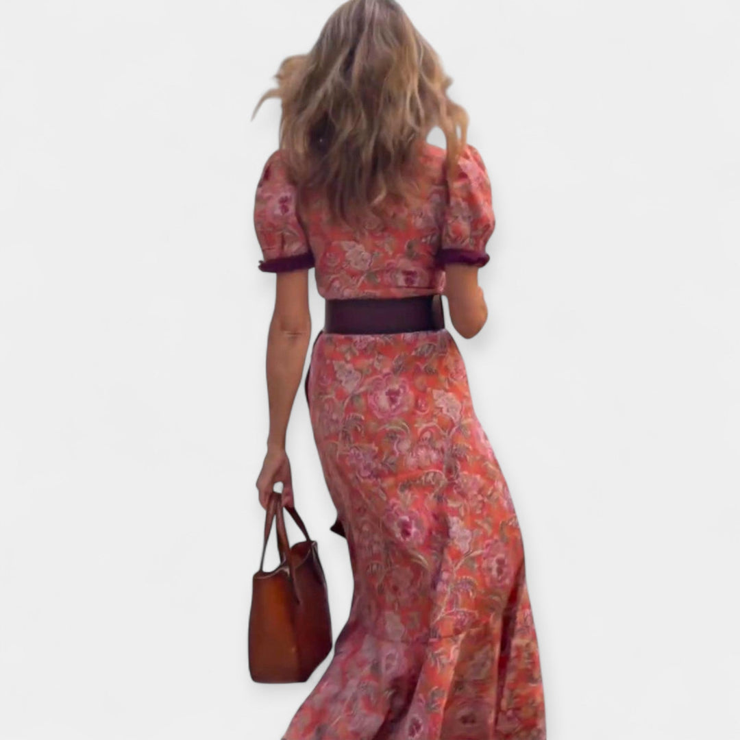 Romantic Dress with Belt and Satin Ruffle