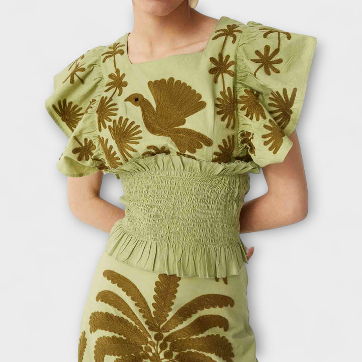 Stylish Tanktop with Palm and Tropical Bird Design