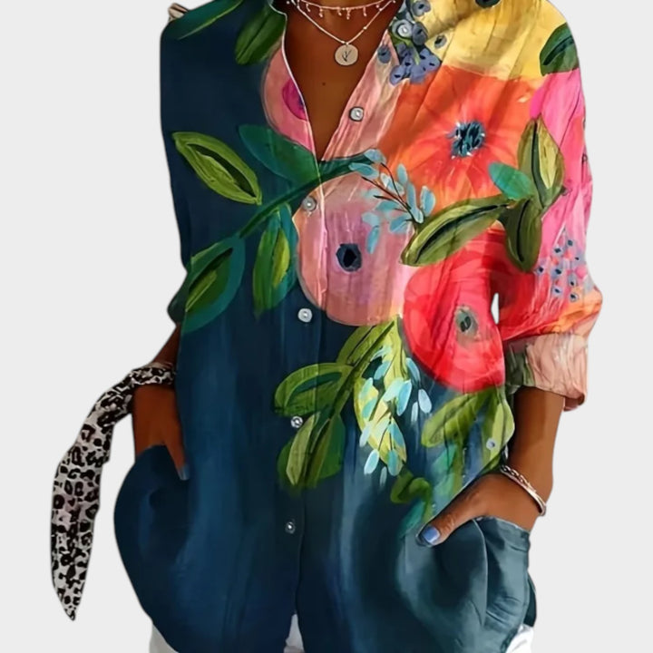 Vibrant Floral Button-Up Blouse