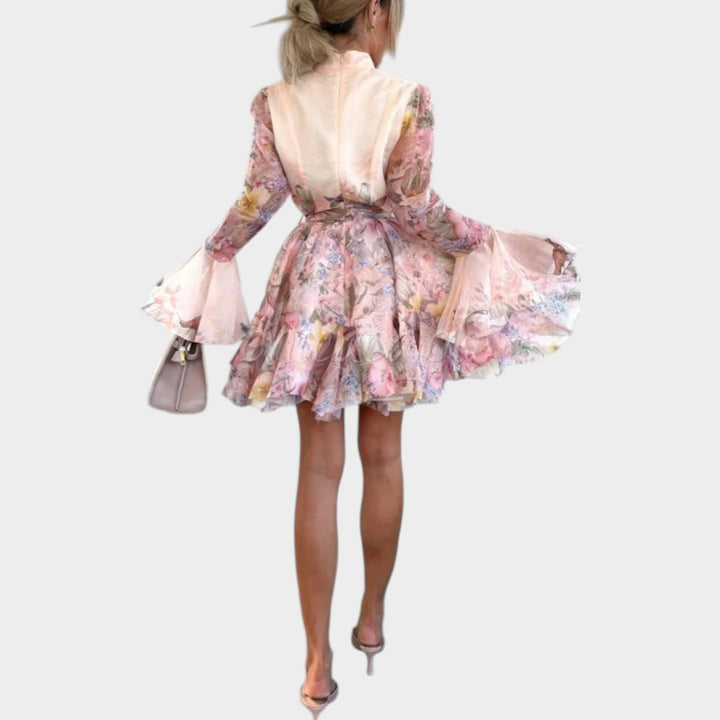 Floral Ruffled Long-Sleeve Mini Dress