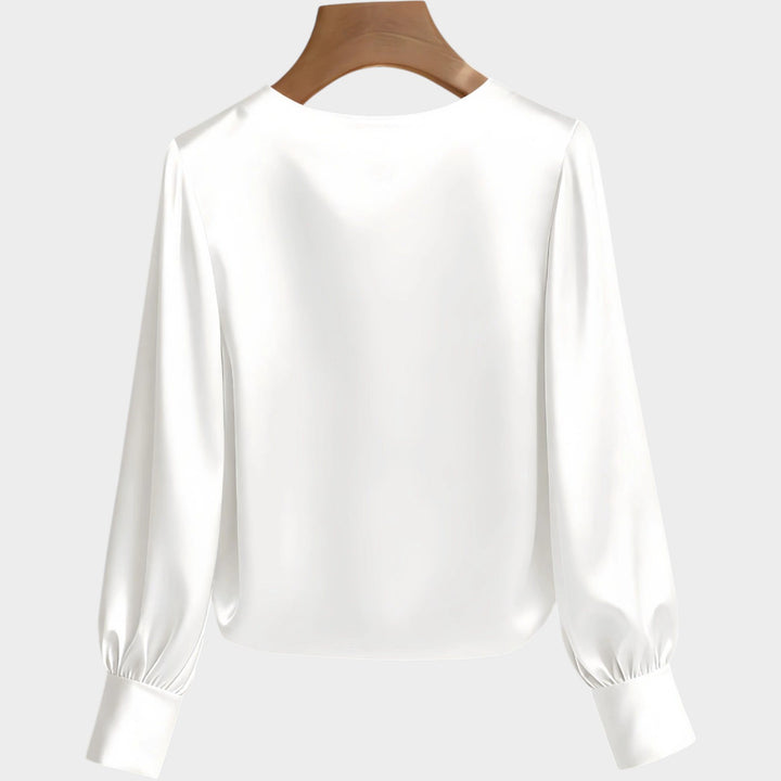 Satin Pearl-Trim Blouse