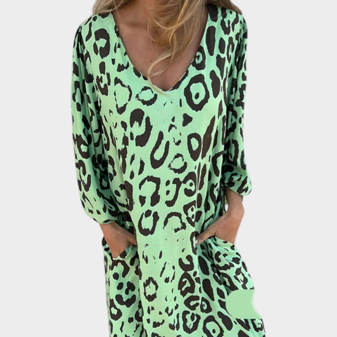 Animal Print V-Neck Maxi Dress