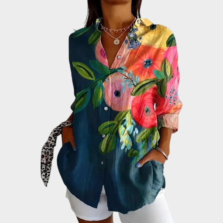 Vibrant Floral Button-Up Blouse