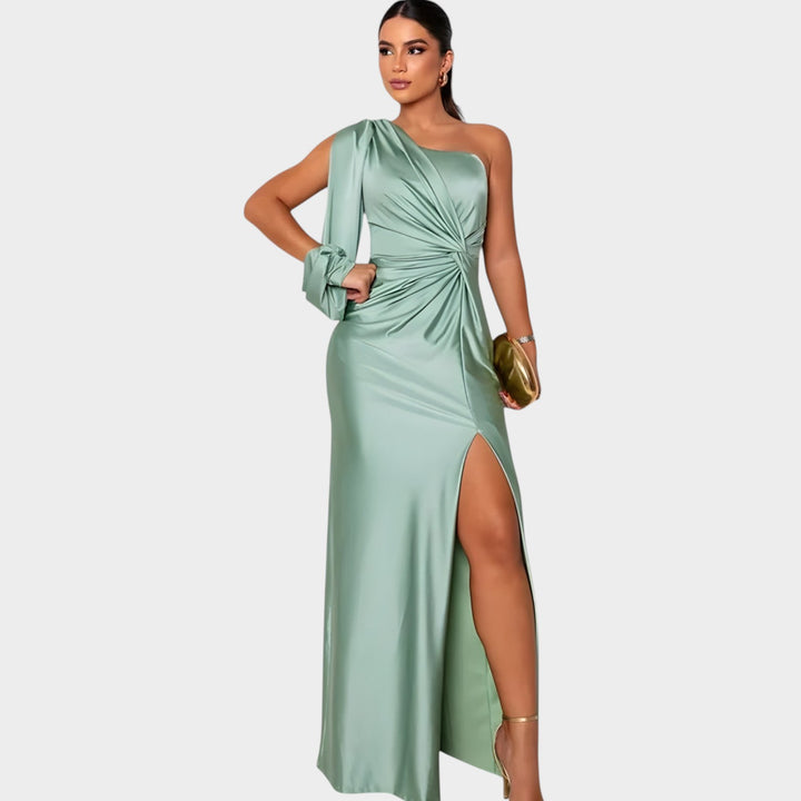One-Shoulder Satin Evening Gown
