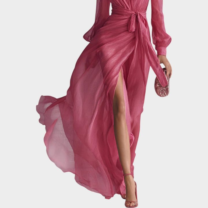 Flowy Wrap Long‑Sleeve Maxi Dress