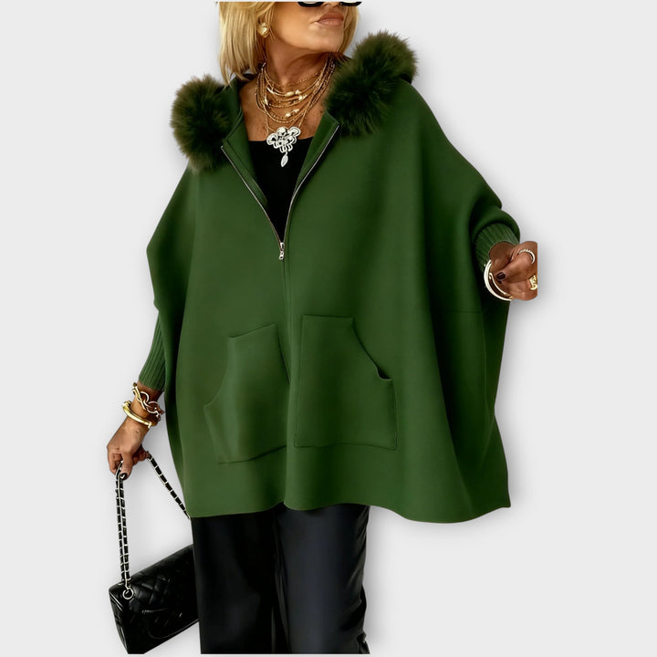Luxury Faux-Fur Hooded Cape Jacket
