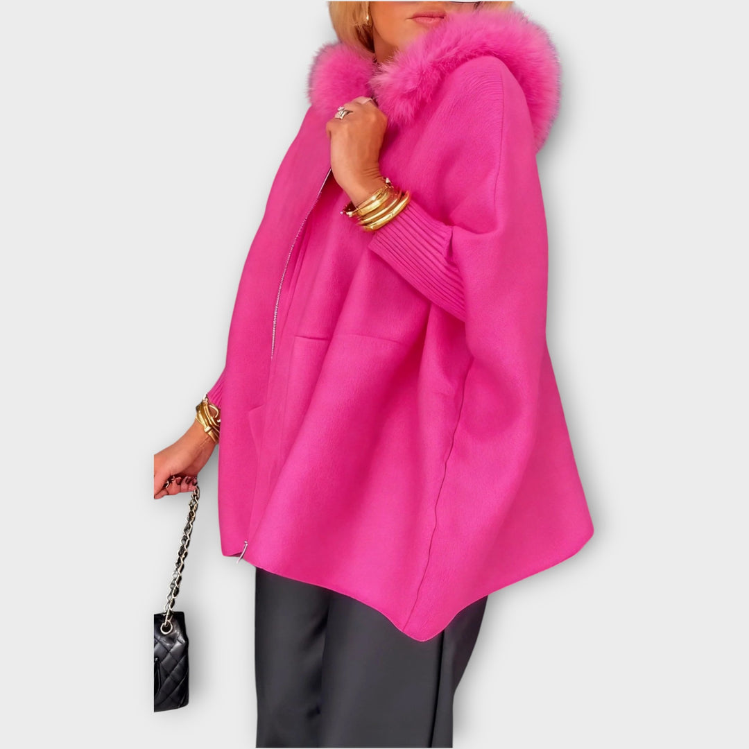 Luxury Faux-Fur Hooded Cape Jacket