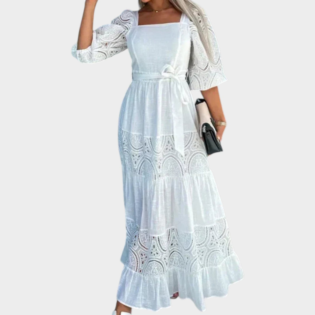 Square Neck Lace Panel Maxi Dress