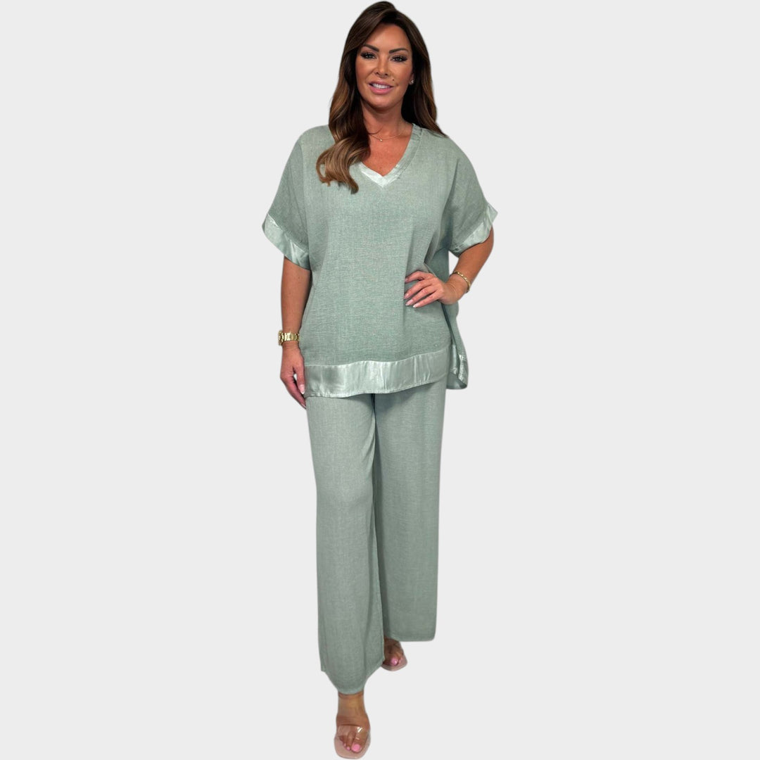 Relaxed V-Neck Two-Piece Set