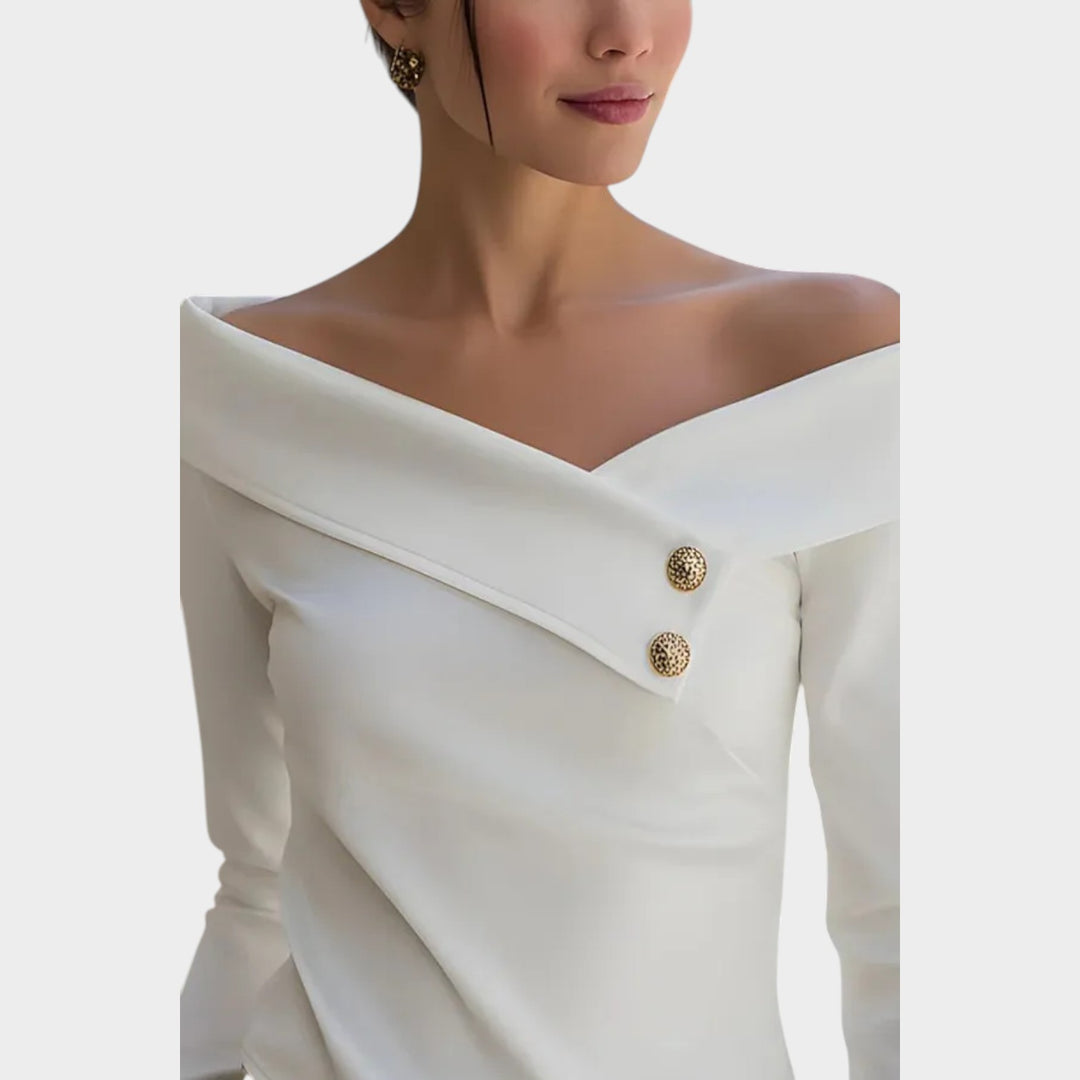 Asymmetric Off-Shoulder Button Detail Top