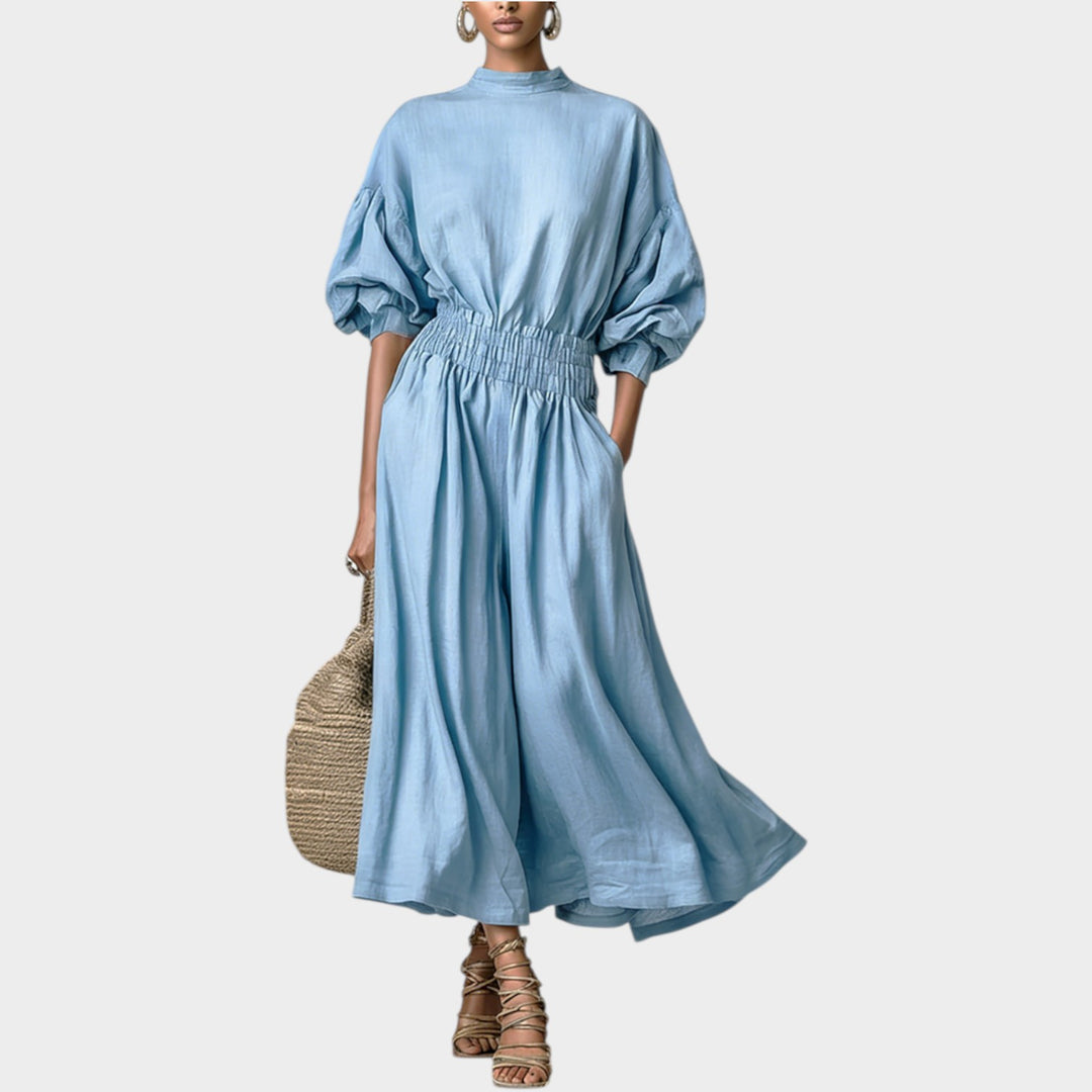 High-Neck Smocked Waist Maxi Dress