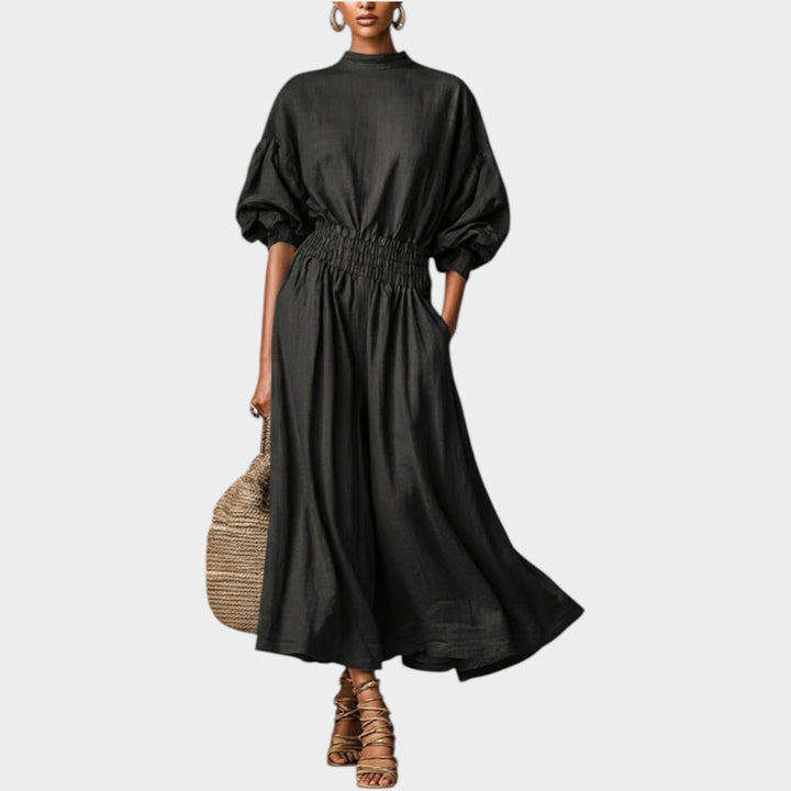 High-Neck Smocked Waist Maxi Dress