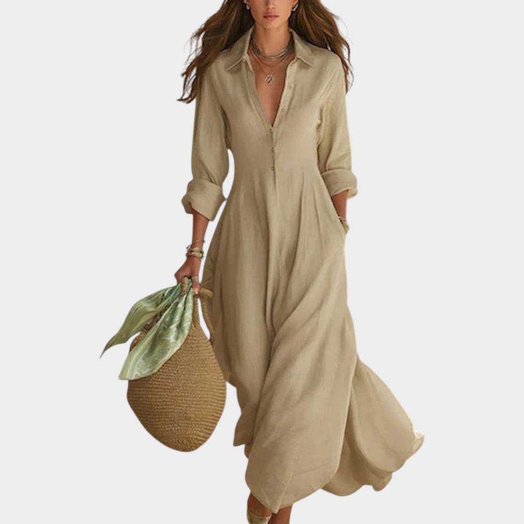 Flowy Button-Front Shirt Maxi Dress