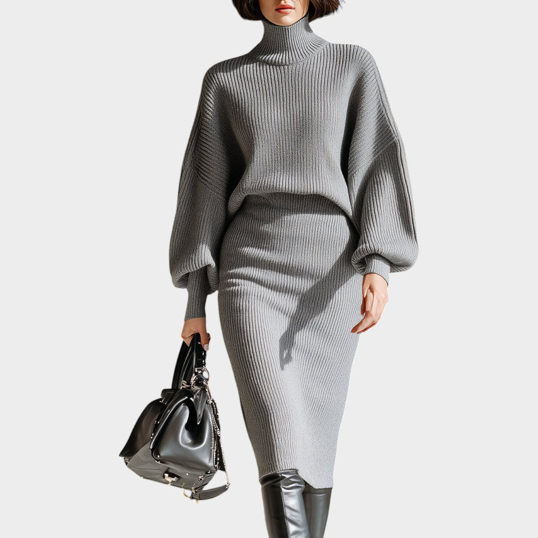 Ribbed Knit Turtleneck Midi Dress