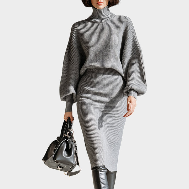Ribbed Knit Turtleneck Midi Dress