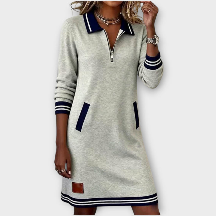 Zip-Collar Sporty Midi Dress