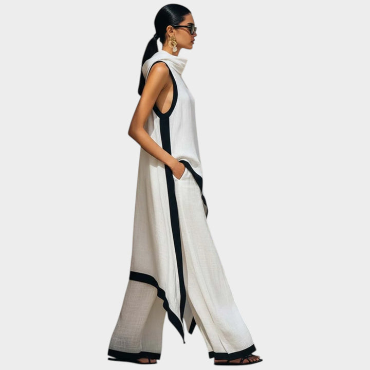 Asymmetric Contrast Trim Two-Piece Set