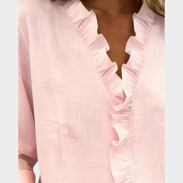 Ruffled V‑Neck Casual Blouse