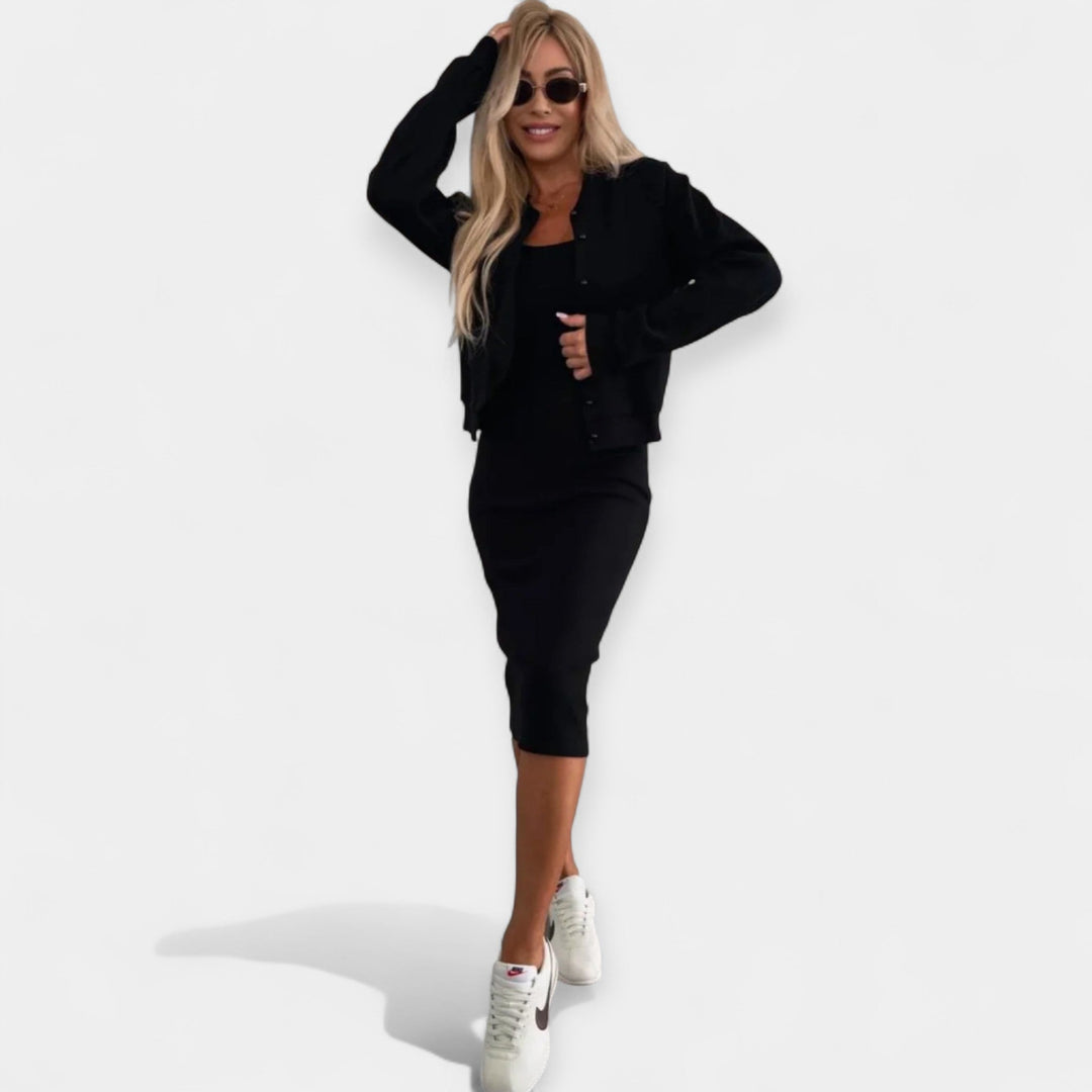 Midi Dress Set with Bomber Jacket