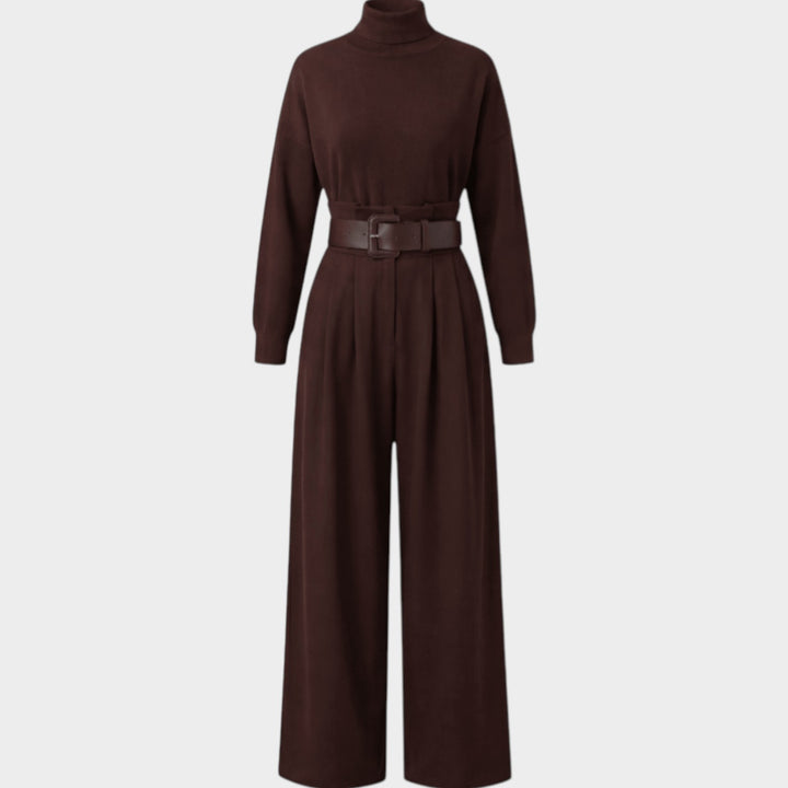 High‑Neck Belted Two‑Piece Set