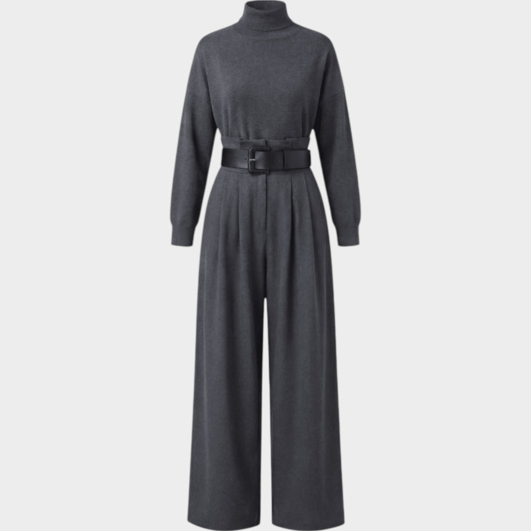 High‑Neck Belted Two‑Piece Set