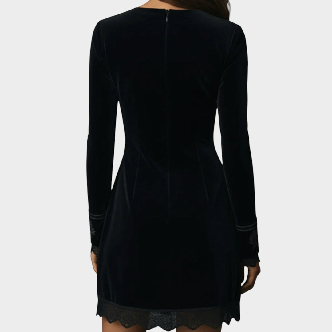 Embroidered Velvet Lace Mini Dress