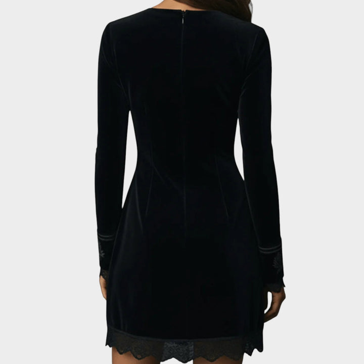 Embroidered Velvet Lace Mini Dress