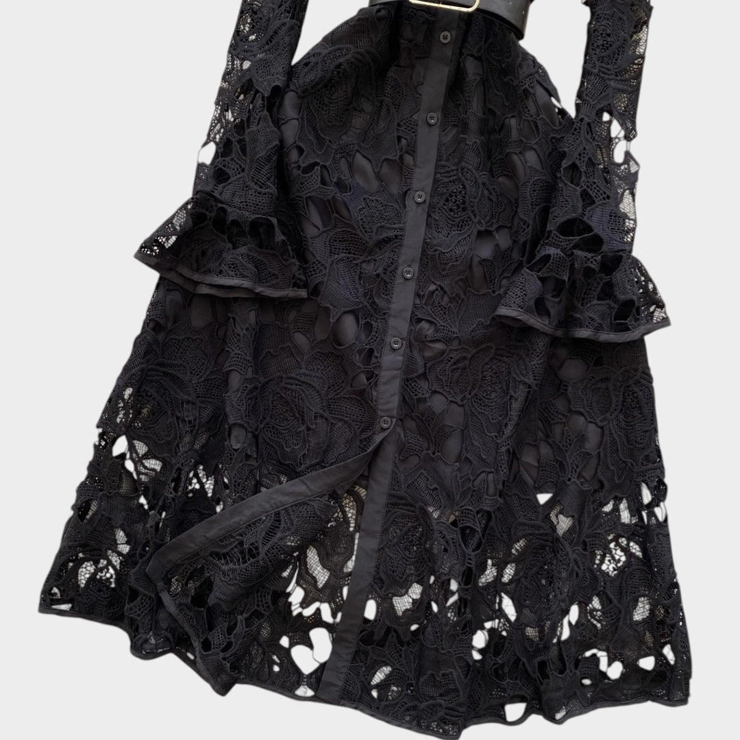 Belted Floral Lace Midi Dress