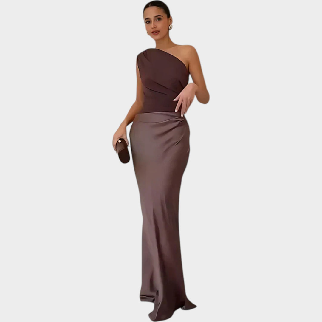 One-Shoulder Satin Maxi Dress