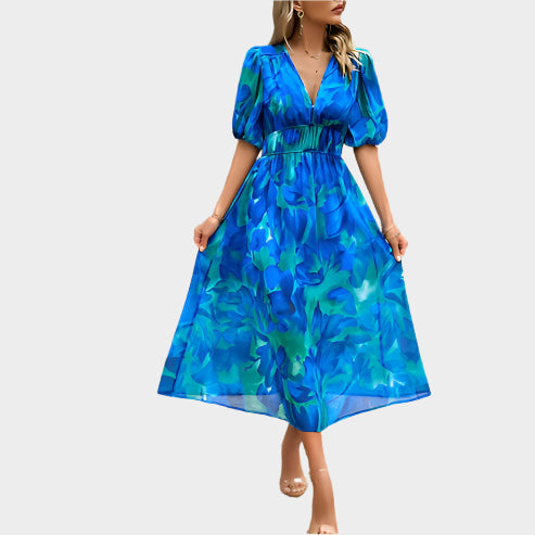 Elegant Midi Dress with Puff Sleeves